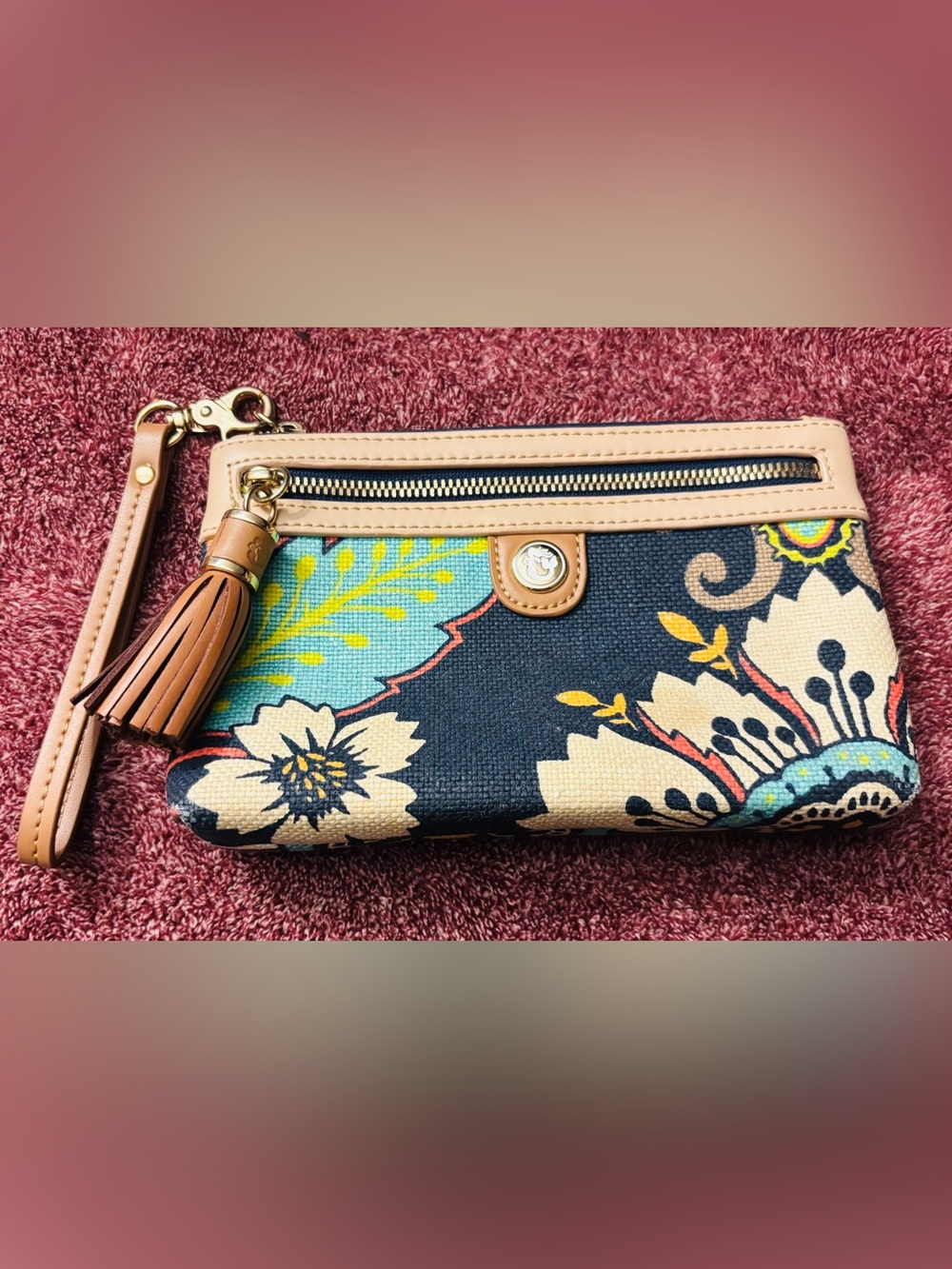 Spartina 449 Floral Linen & Leather Wristlet